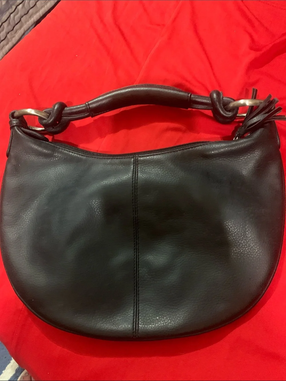 LOFT Black Leather Knotted-Handle Hobo Bag